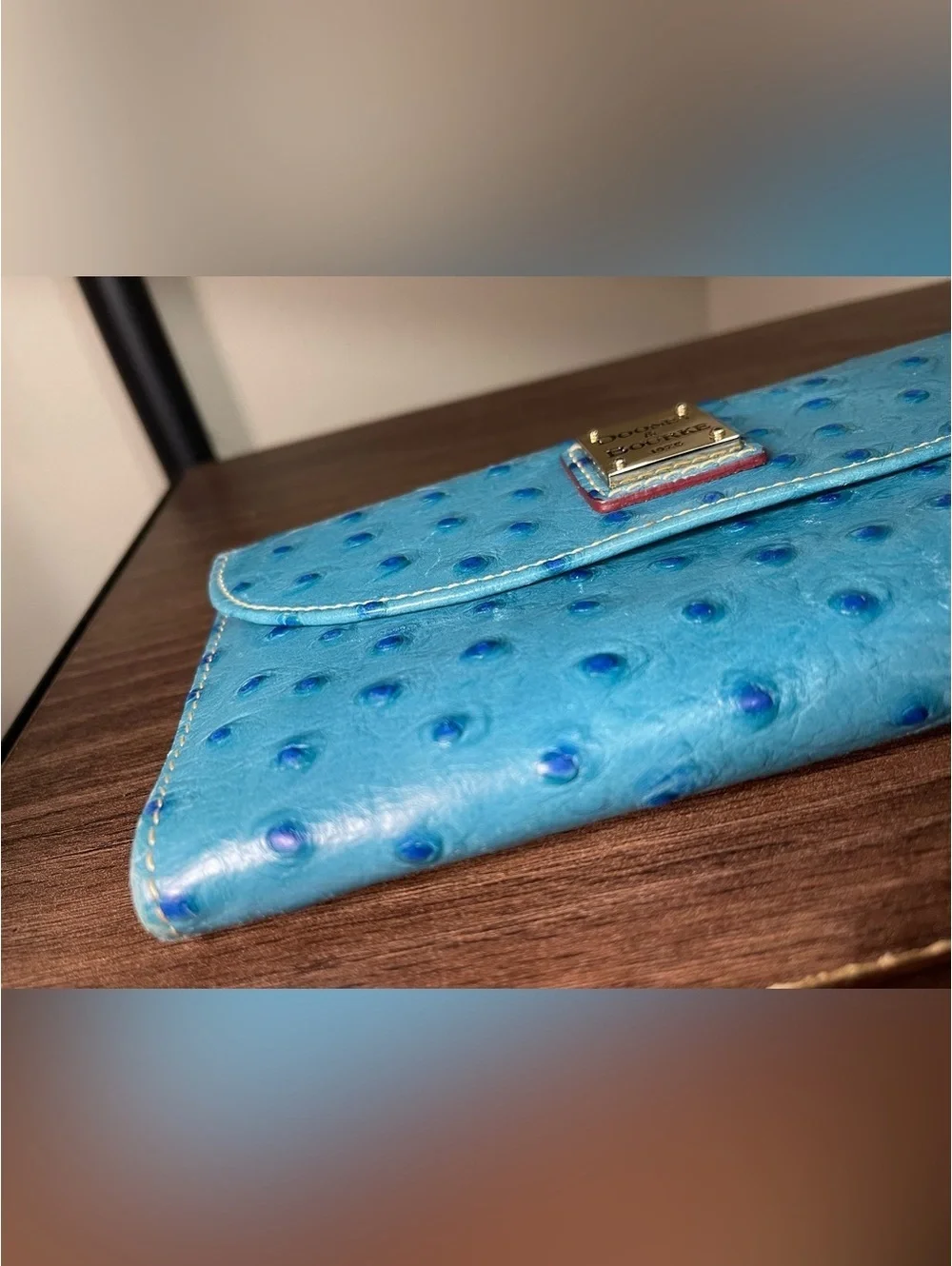 Dooney & Bourke Blue Ostrich Embossed Leather Wallet